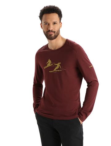 Men's Icebreaker Merino 200 Oasis Long Sleeve Crewe Last Run Base Layers Espresso | CA 1608ZUTG